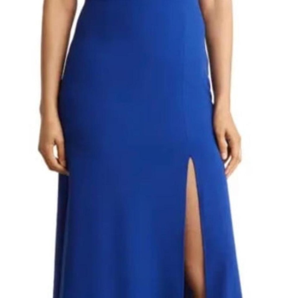 The Fashion Poet Off the Shoulder‎ Slit Gown, Blue, Medium